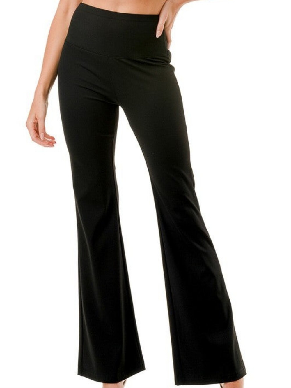 Plus Black High Waist Flare Pants With Butt Lift Bands
